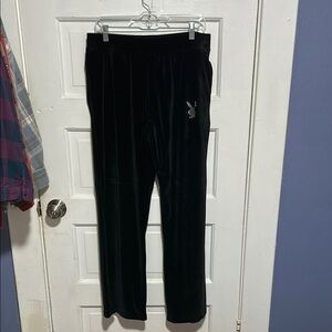 PLAYBOY Black Velour Pants with Crystal Bunny